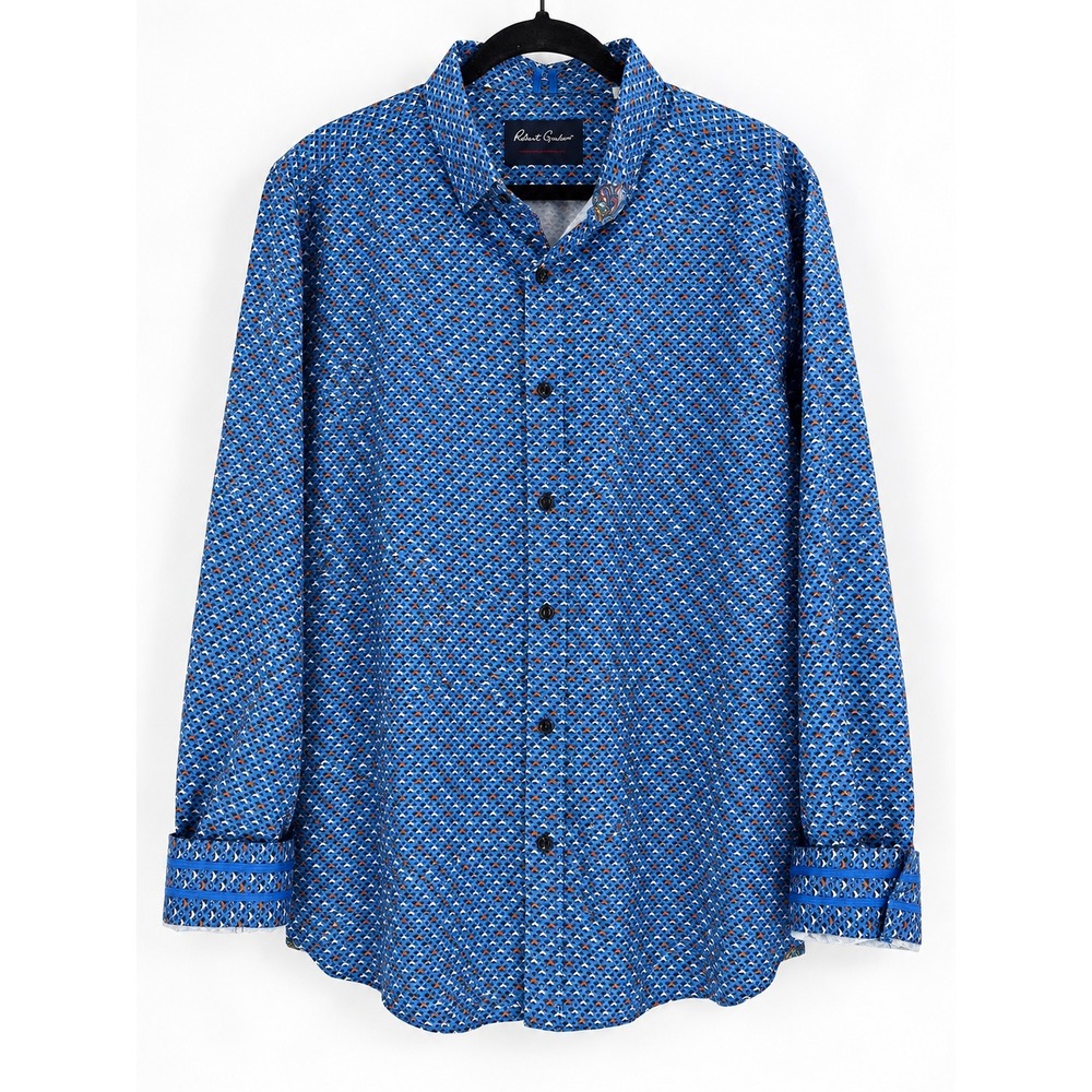 Robert Graham Button Down Shirt Mens 2XL Blue Geometric Modern Americana Dandy